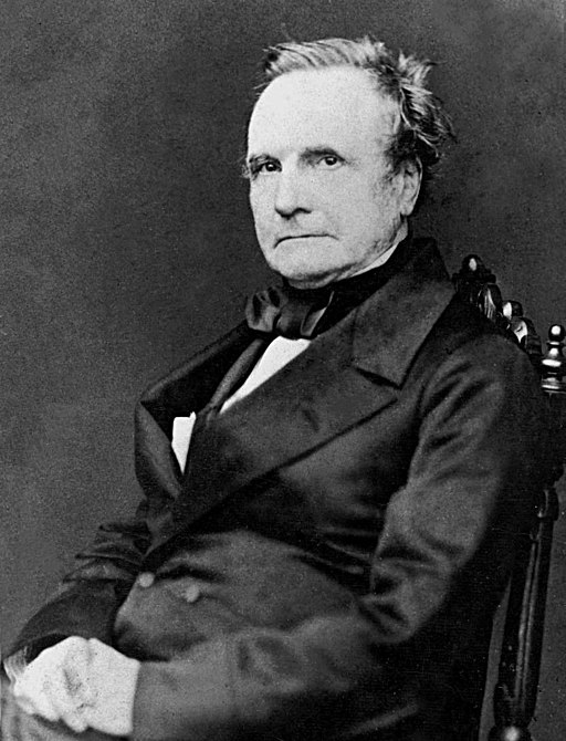 Retrato de Charles Babbage, matemático e inventor da Máquina Analítica.