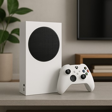 Xbox Series S Branco em cima de uma mesa